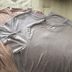 GAP Neutral Tee Trio - Light Gray, Brown. Three shirts total